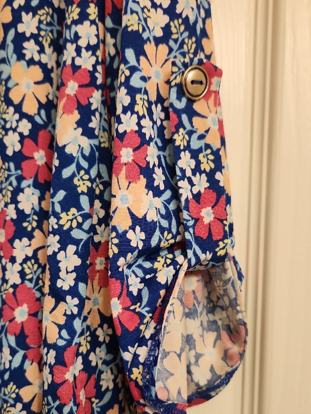 Scarlett Blue Floral V-Neck Blouse with Pink, Cream, White - Picture 2 of 3